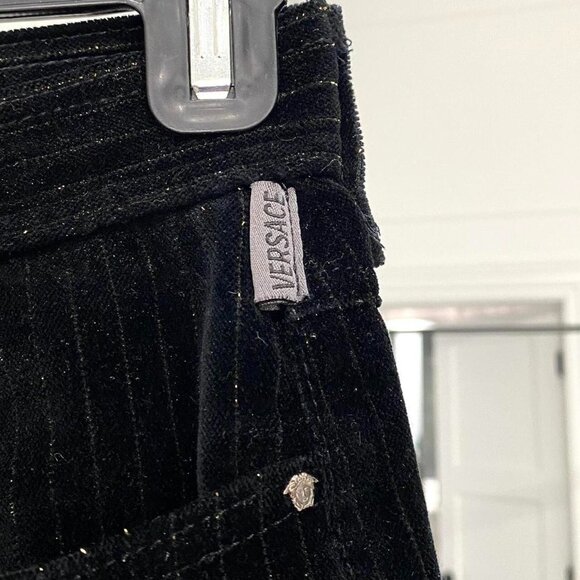 Vintage 90s Versace Jeans Couture Authentic Women’s Black Velvet Shimmer Pants - Picture 7 of 8